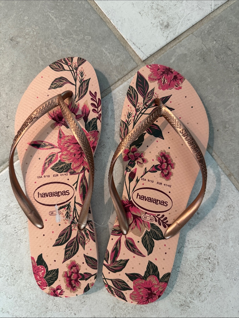 Havaianas Pink Floral Sandals with Bronze Straps